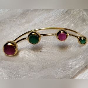 Gold Tone Ear Climber with Purple and Green Stones - Sleek Design